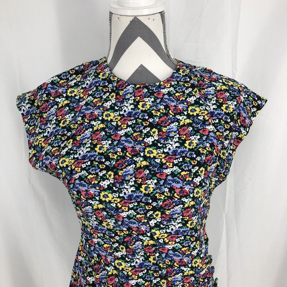 April Rain Vintage Floral Sleeveless Rayon Midi Dress Size 6 Made In USA Vintage